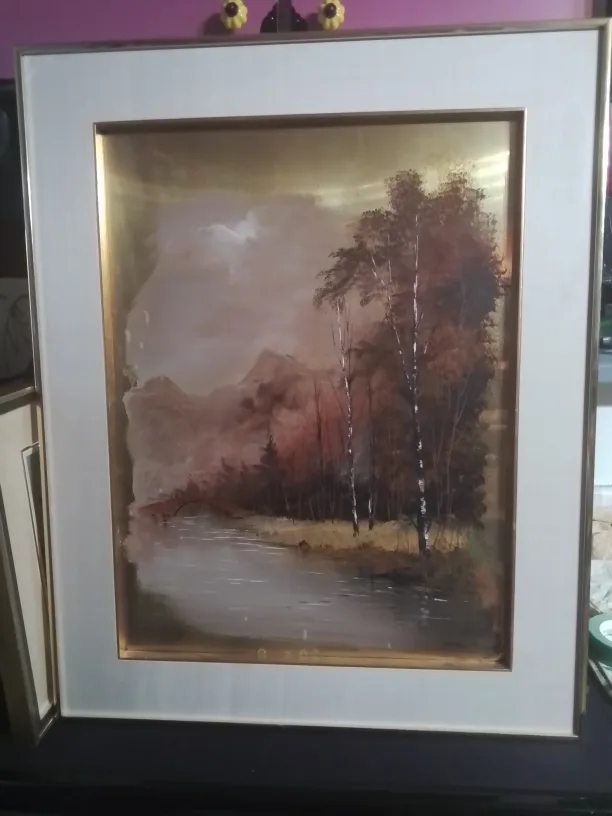 Framed Landscape Painting by Gaston Petridis on Brass thumbnail