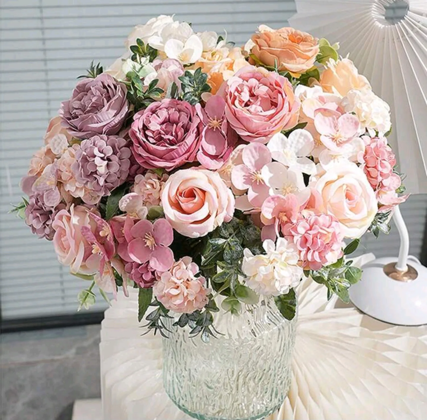 2PC Artificial Flower Bouquet - Pink & White thumbnail
