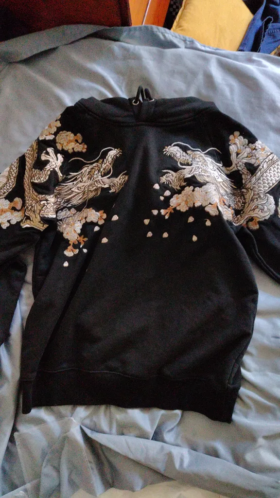 Black Dragon & Phoenix Embroidered Hoodie Small size thumbnail