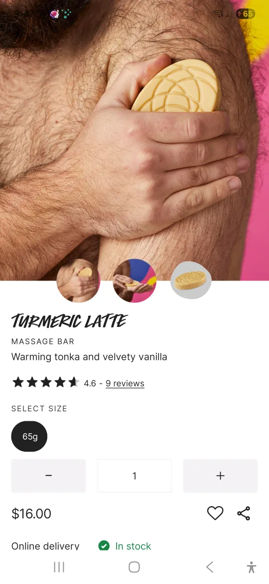 Lush Turmeric Latte Massage Bar - 65g thumbnail