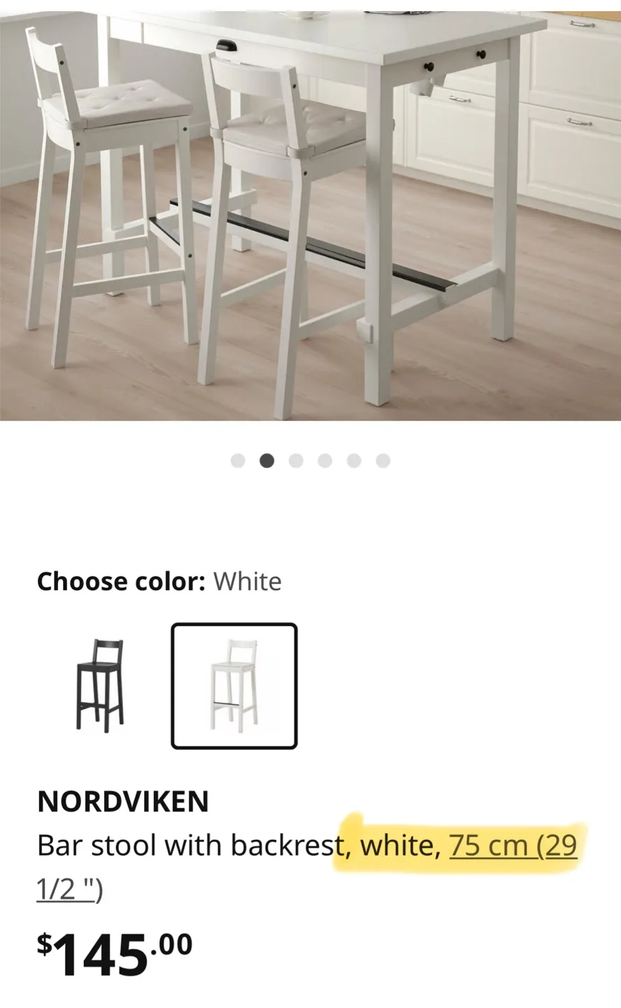 IKEA Nordviken White Bar Stools (Set of 2) thumbnail