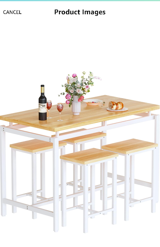5 Piece Dining Table Set with 4 Stools