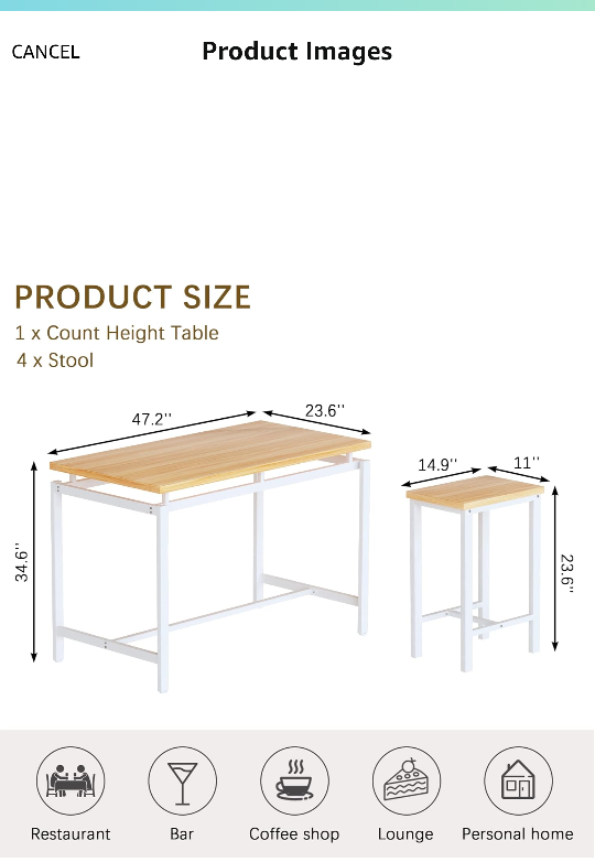 5 Piece Dining Table Set with 4 Stools - photo 2