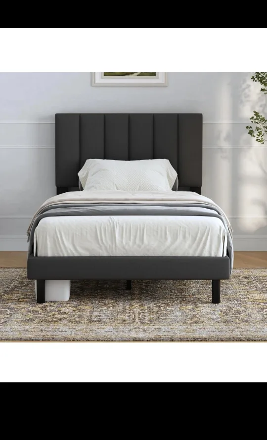 New  Twin-Size Upholstered Bed Frame with Headboard thumbnail