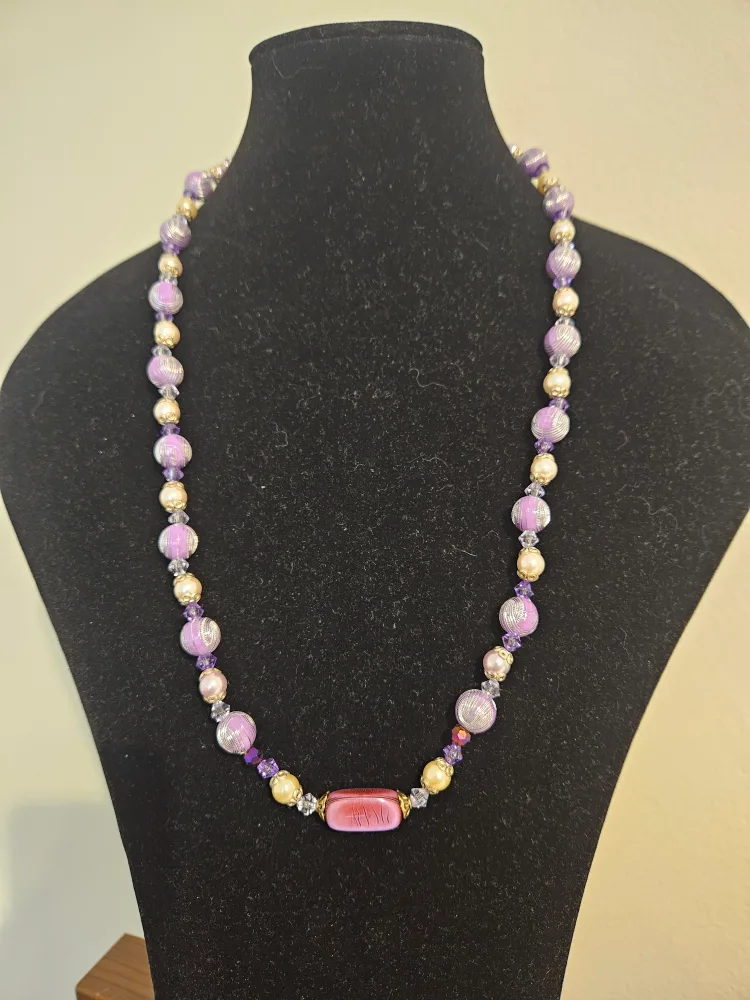 Handmade Beaded Necklace - Purple & Gold thumbnail
