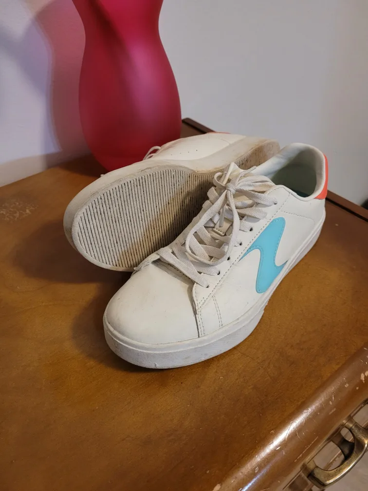 Sketchers White Sneakers with Blue & Orange Accents image indicator(2)