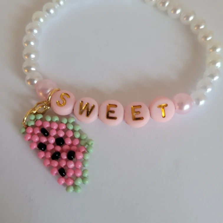 Handmade Pearl Bracelet - Sweet Watermelon Charm thumbnail