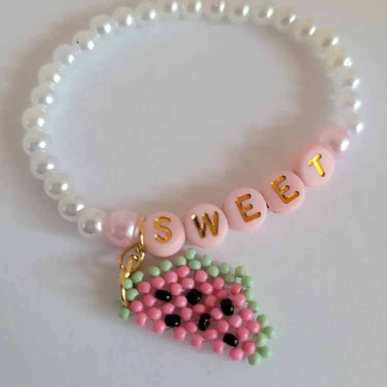 Handmade Pearl Bracelet - Sweet Watermelon Charm image indicator(2)