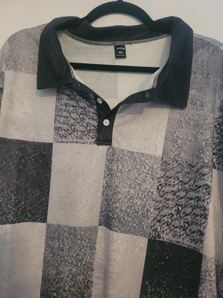 Men's Black & White Plaid Polo Shirt image indicator(2)