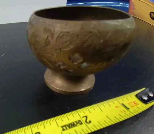 Vintage Brass Pedestal Bowl with Floral Design thumbnail