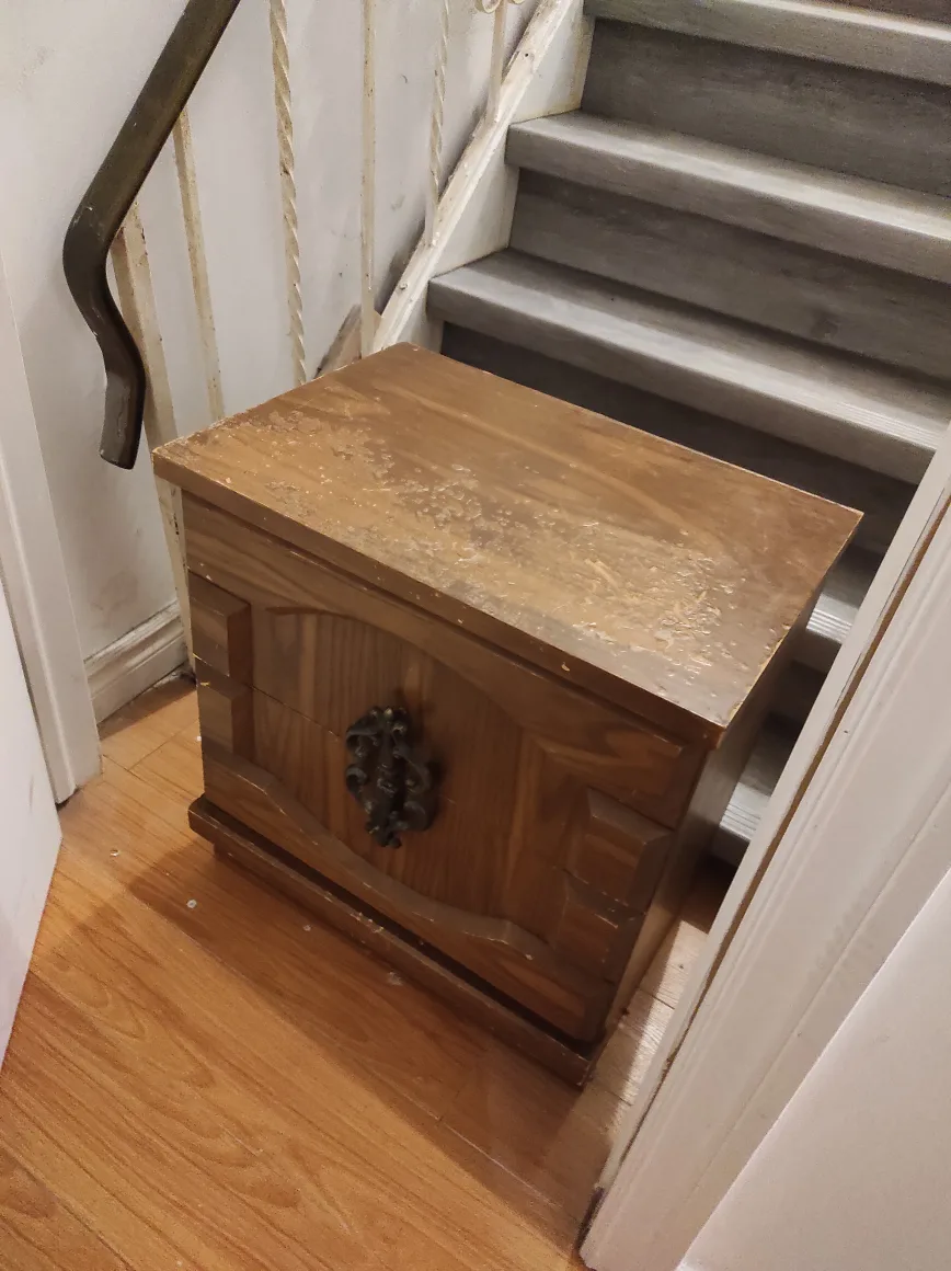 Wooden Nightstand with Ornate Handle thumbnail