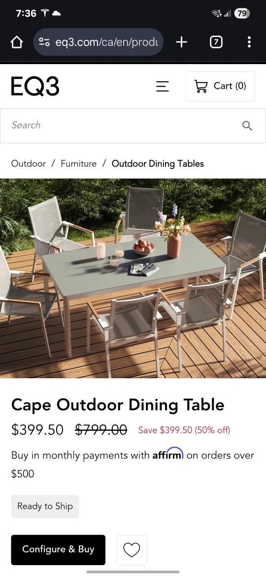 EQ3 Cape Outdoor Patio Table and 2 Chairs Set thumbnail