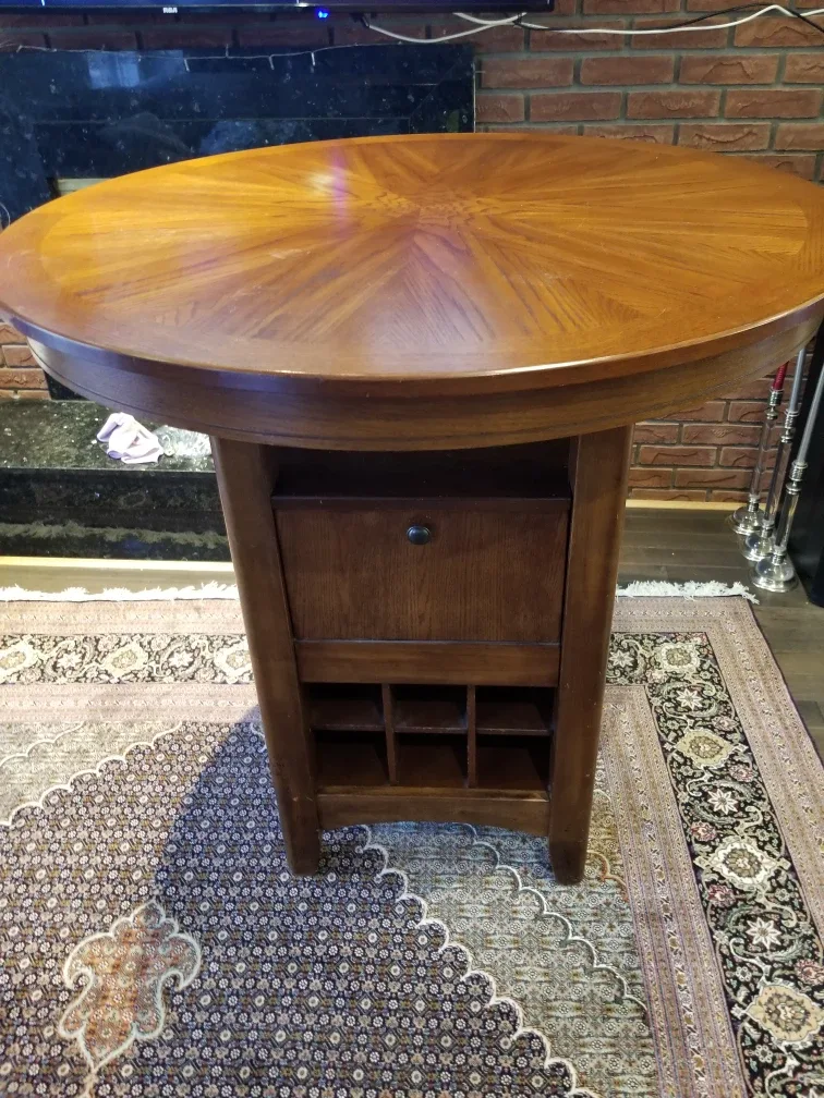 Round Wooden Bar Table with Wine Rack thumbnail