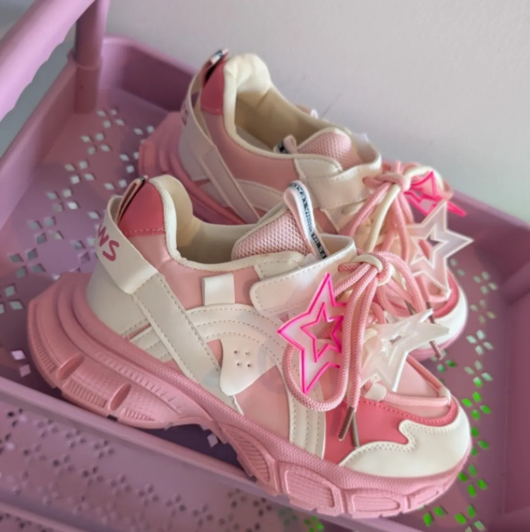 Pink & White Sneakers with Star Detail thumbnail