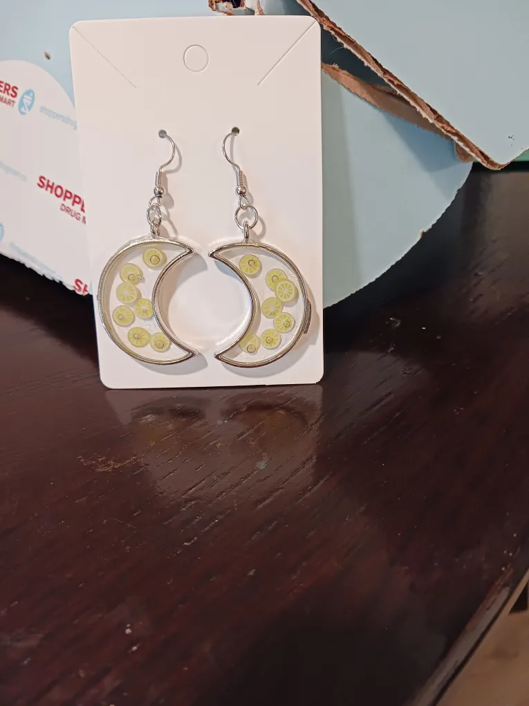 Lime Slice Moon Earrings epoxy resin