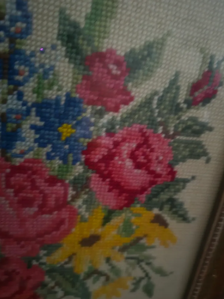 Vintage Framed Beautiful Floral Needlepoint Art image indicator(4)