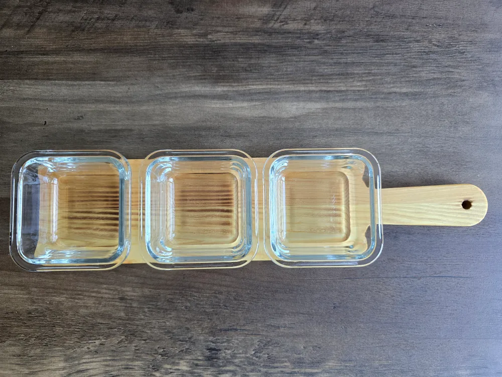 Wooden Serving Tray with Glass Bowls image indicator(2)