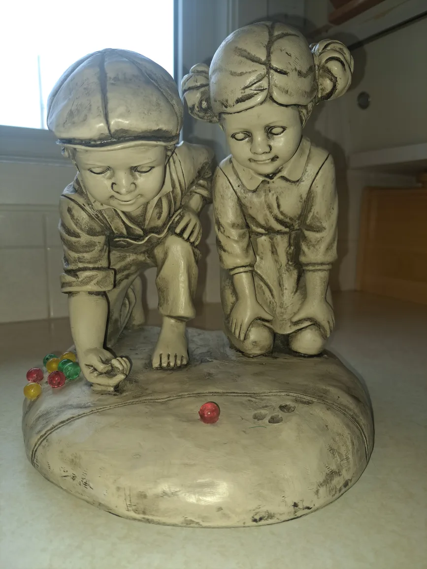 Vintage Boy & Girl Marble Game Statue thumbnail