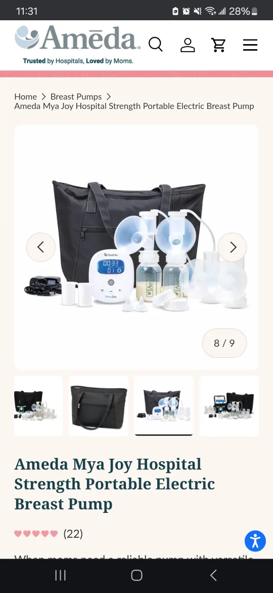 Ameda Mya Joy Hospital Strength Portable Electric Breast Pump thumbnail