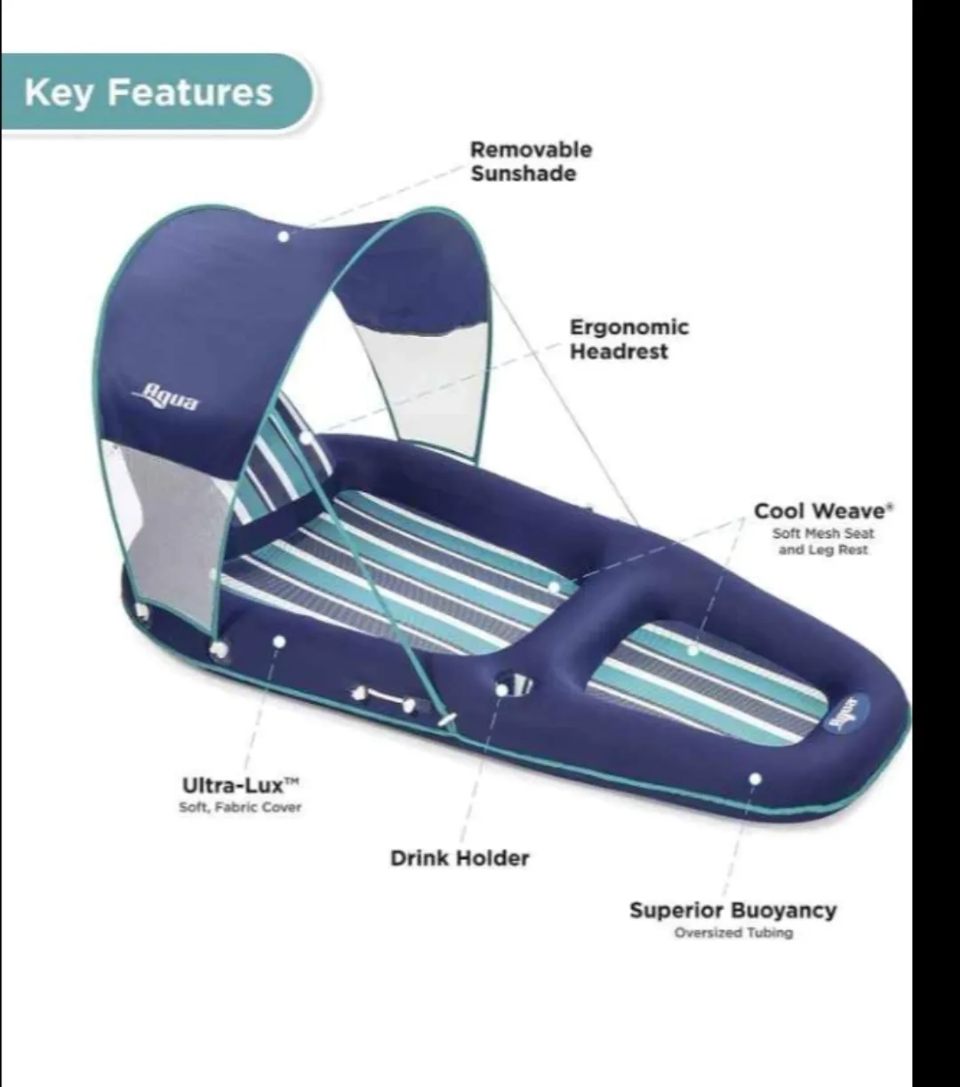 Agua Ultra-Lux Inflatable Pool Lounger with Sunshade image indicator(2)