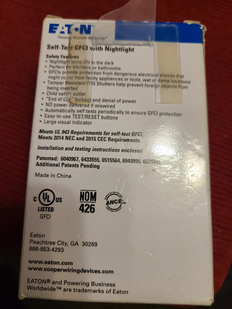 Eaton Self-Test GFCI with Nightlight - New in Box image indicator(2)