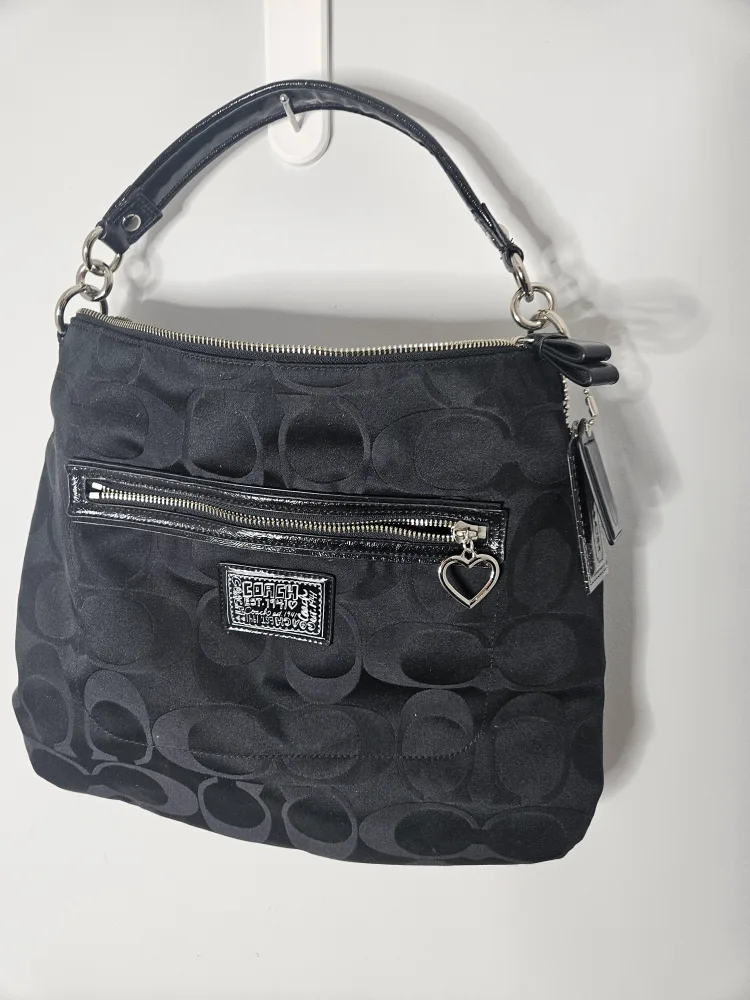 Vintage Coach Poppy  Black Signature Hobo Bag image indicator(9)
