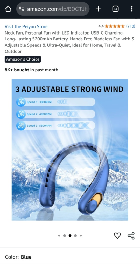 S9 Neck Fan - Personal Fan w/ LED Indicator - USB Type C - photo 3