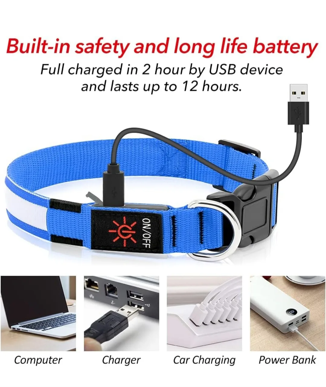 New BSEEN Blue Light Up Dog Collar - Large image indicator(10)