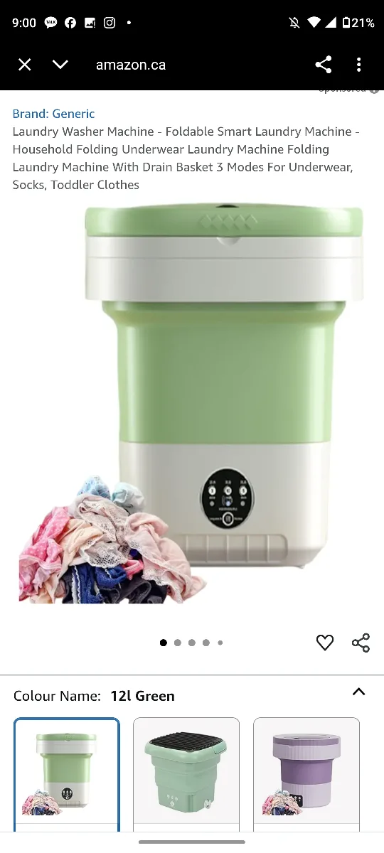 Generic Foldable Mini Washing Machine - 12L Green thumbnail