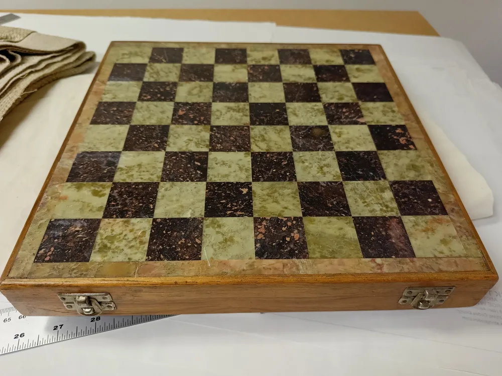 Vintage Stone Chess Set with Wooden Box thumbnail