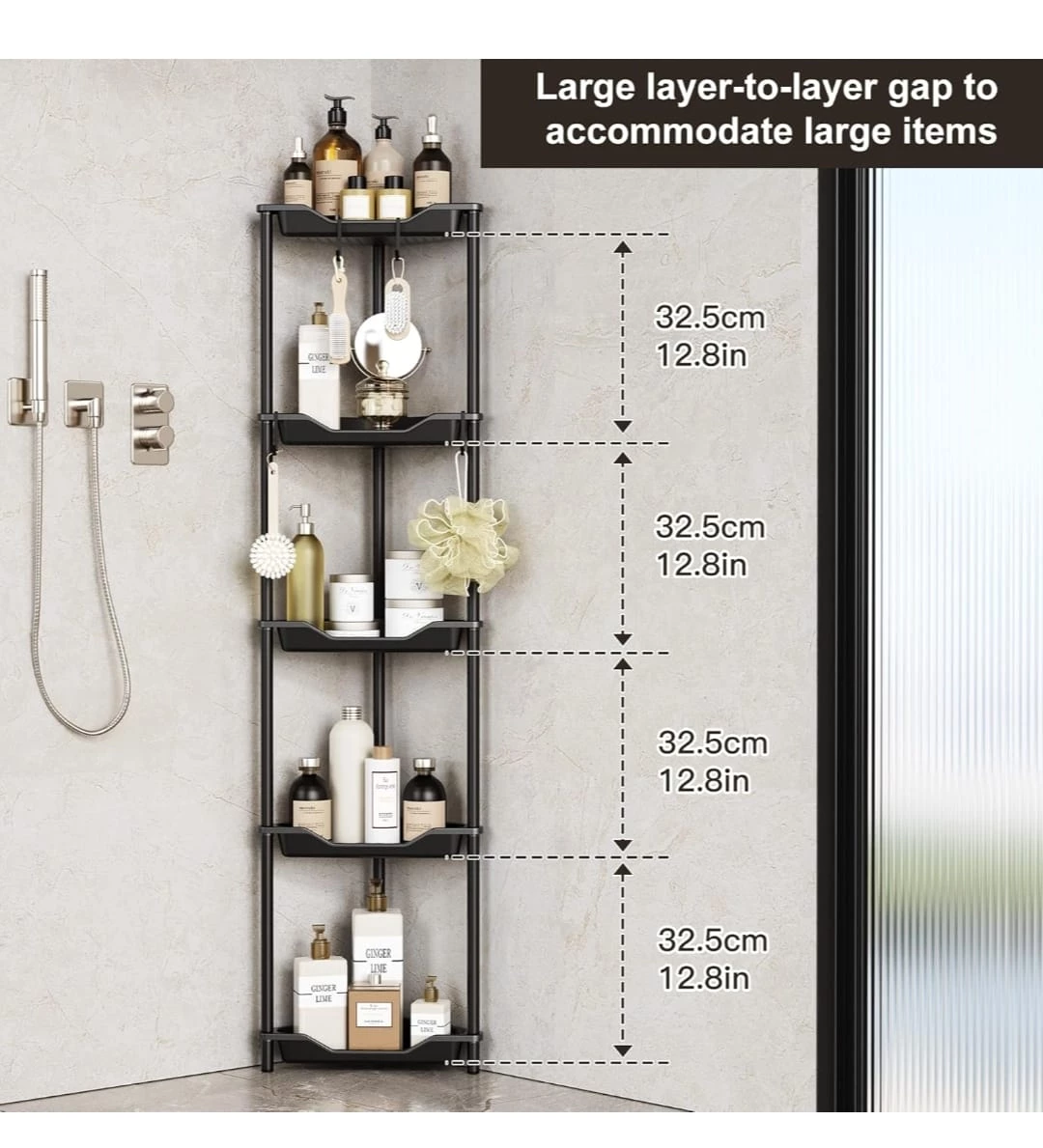 Black 5-Tier Corner Bathroom Shelf