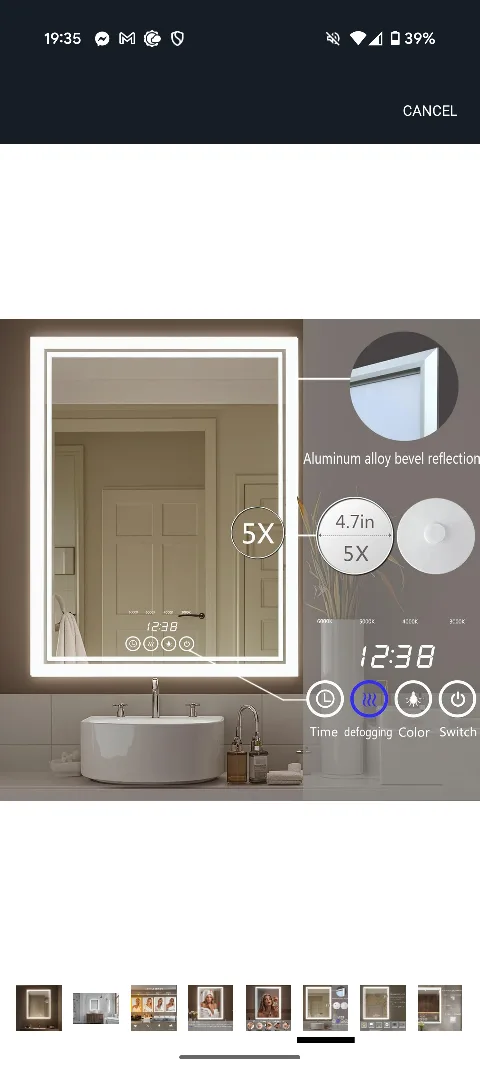 Light-Up Bathroom Mirror w/ Clock, Defogger, Adjustable Lighting image indicator(3)