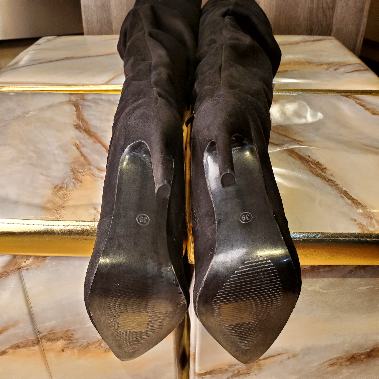 Black Thigh High Heel Boots, Size 39 - photo 4