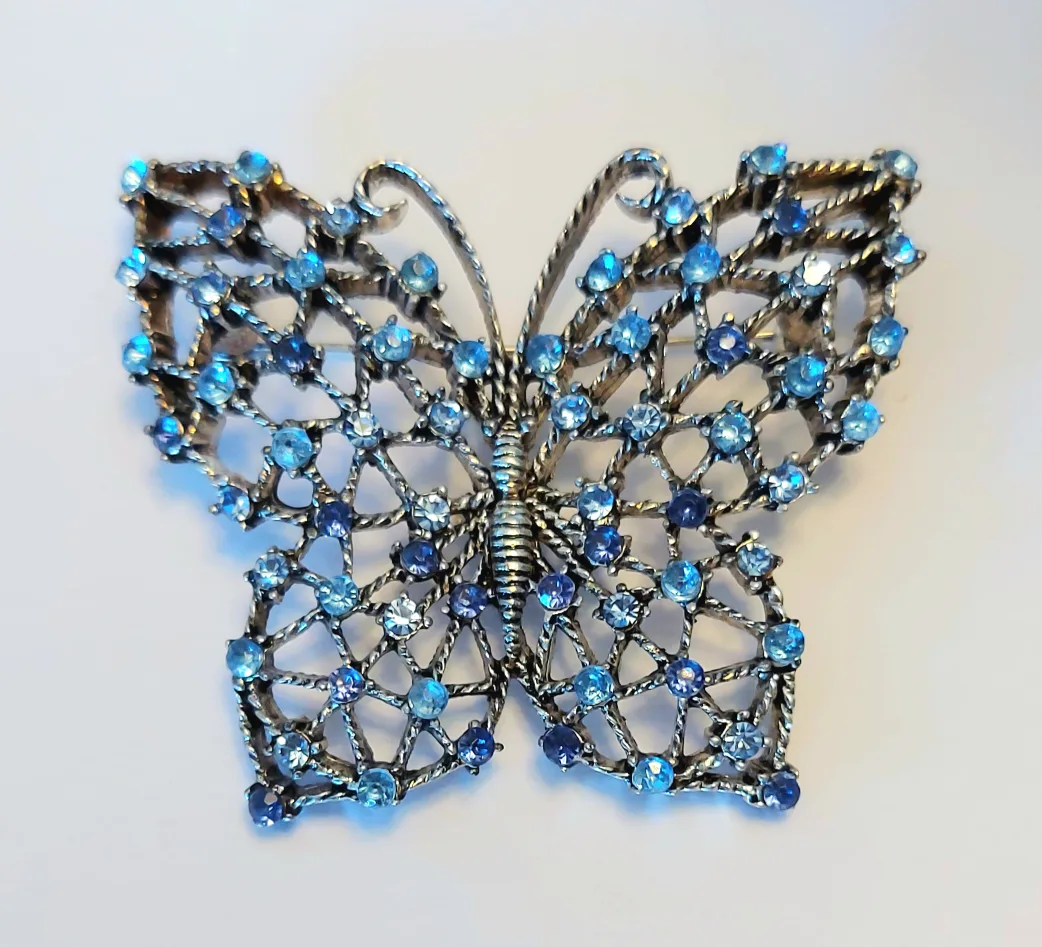 Butterfly Brooch Blue Rhinestones thumbnail