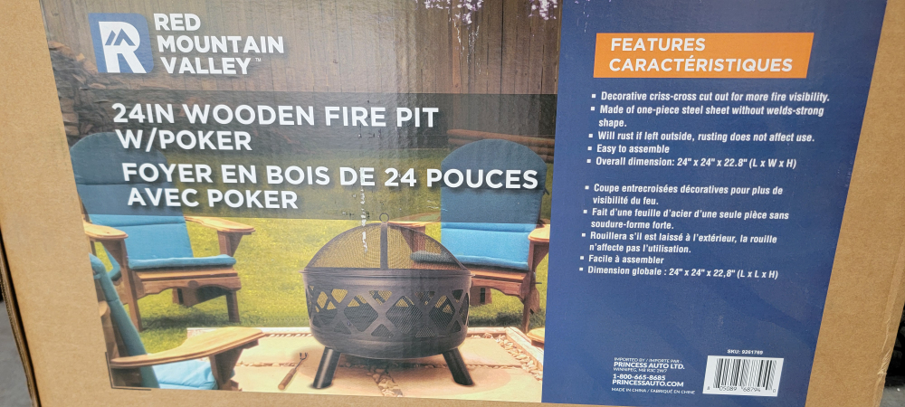 Red Mountain Valley 24in Wooden Fire Pit w/Poker - New