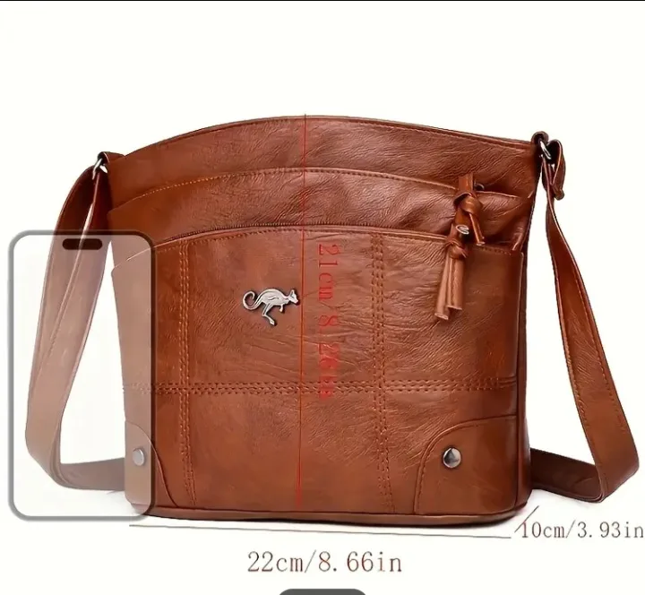 NEW Kangaroo Brown Leather Crossbody Bag image indicator(3)