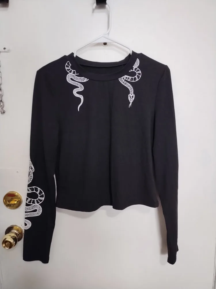 Black Long Sleeve Snake Print Top thumbnail