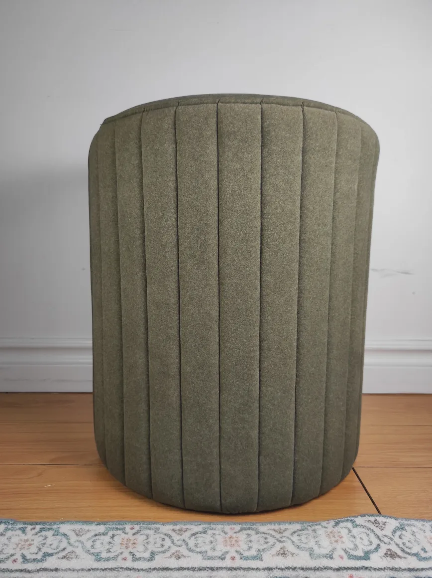 Green Upholstered Round Ottoman thumbnail