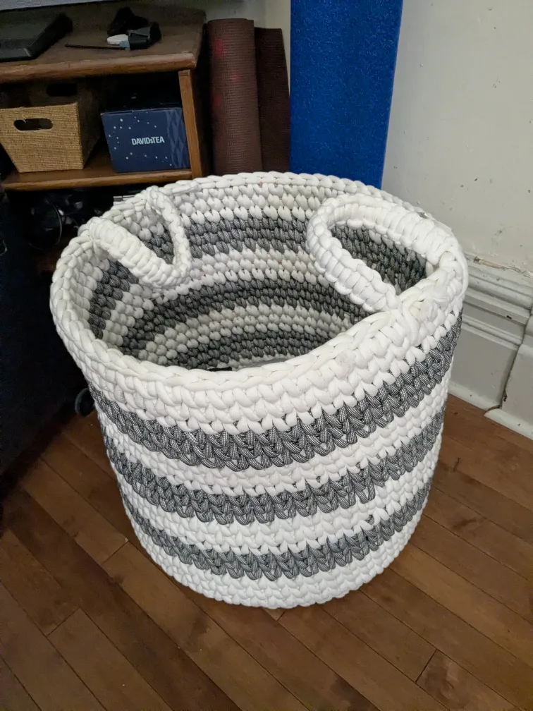 Striped Knit Basket - Grey and White thumbnail