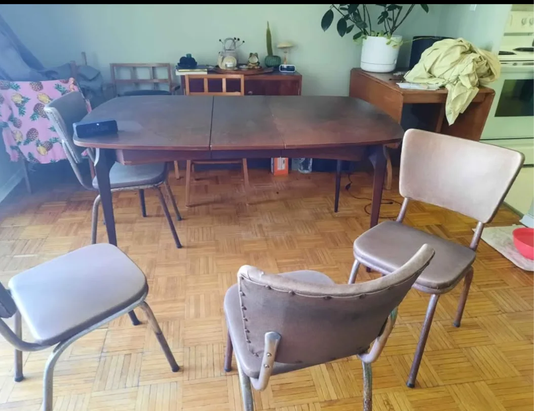 Vintage Dining Table with 4 Chairs - Brown thumbnail