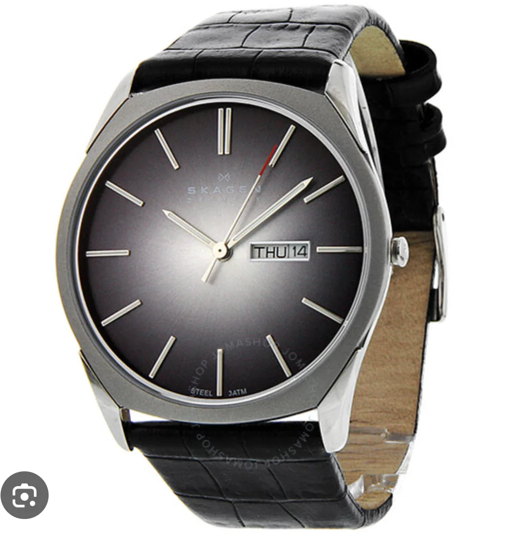 Skagen Black Leather Band Watch thumbnail