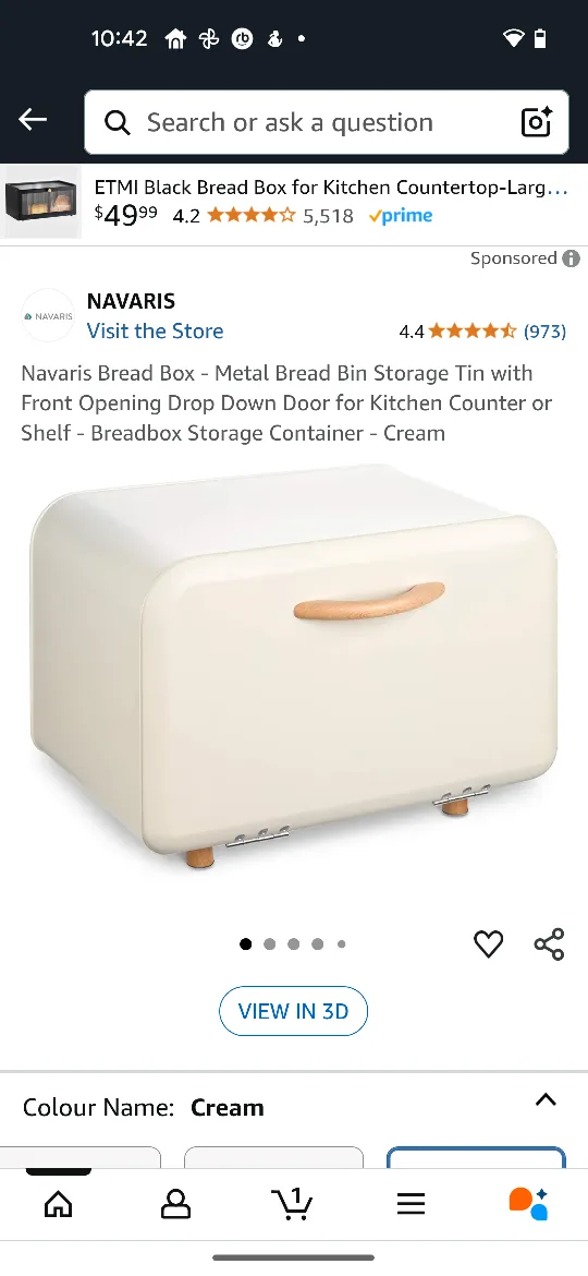 Navaris Cream Metal Bread Box thumbnail