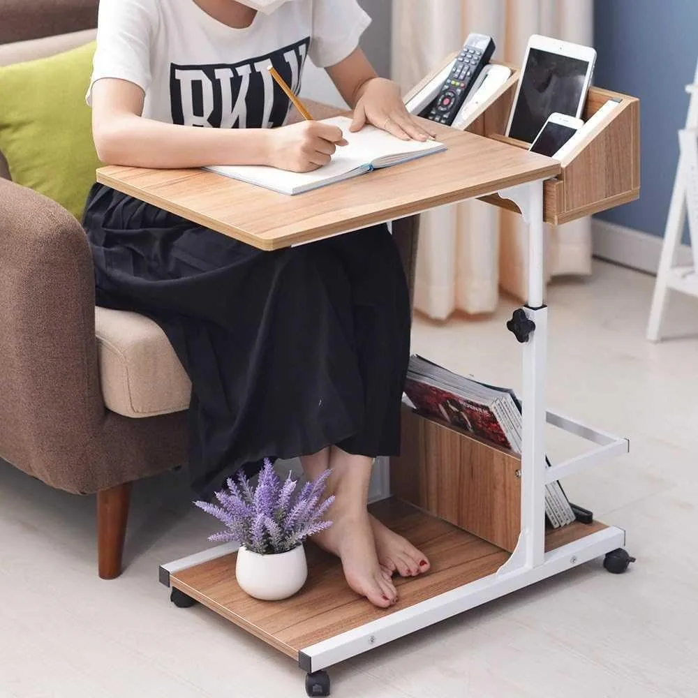 Adjustable Sofa Side Table - Oak Finish thumbnail