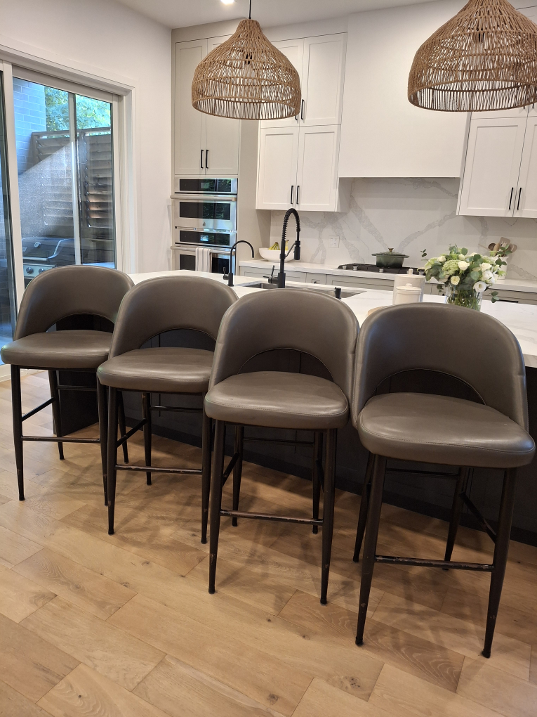 Set of 4 Grey Bar Stools Leather - photo 2