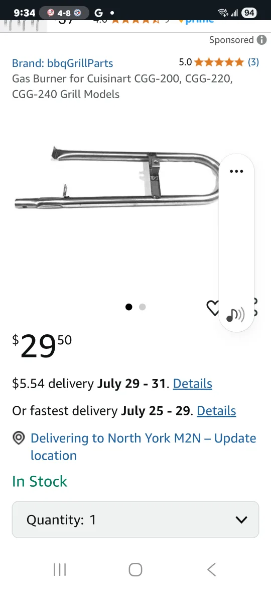 bbqGrillParts Gas Burner for Cuisinart Grill image indicator(3)