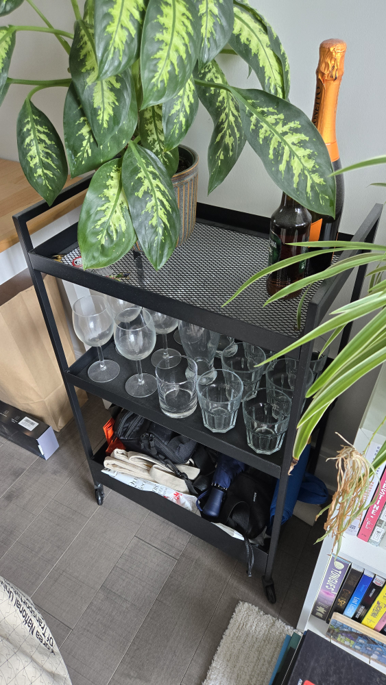 Black Rolling Bar Cart