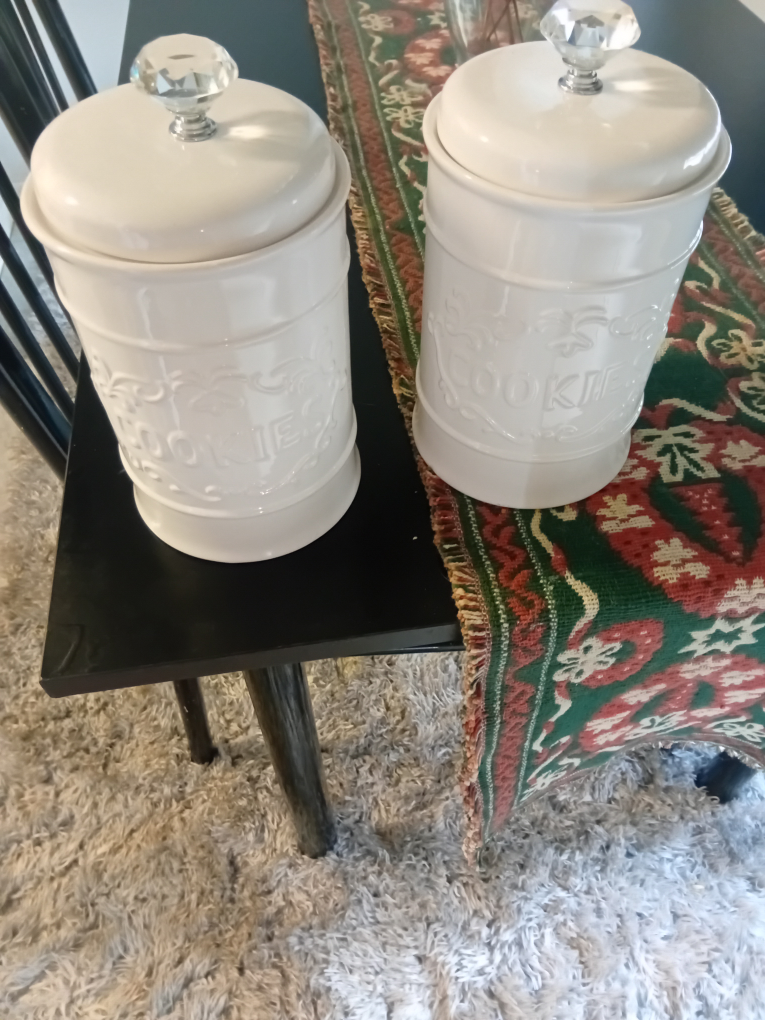 White Ceramic Cookie Jars with Crystal Knobs