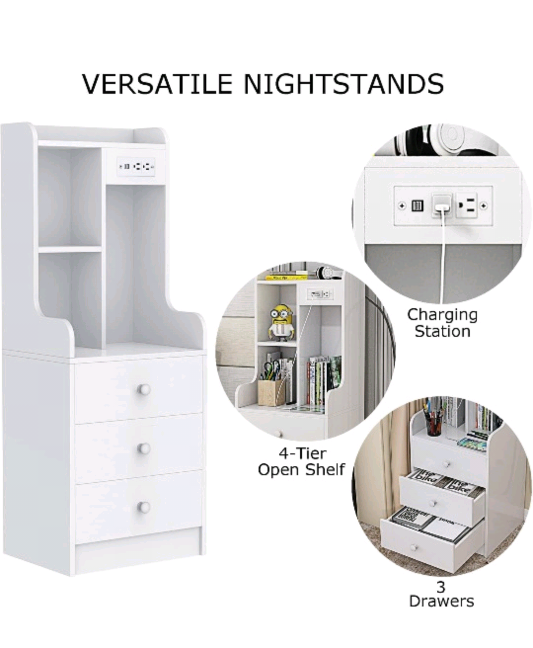 White Nightstand with Charging Station - photo 3
