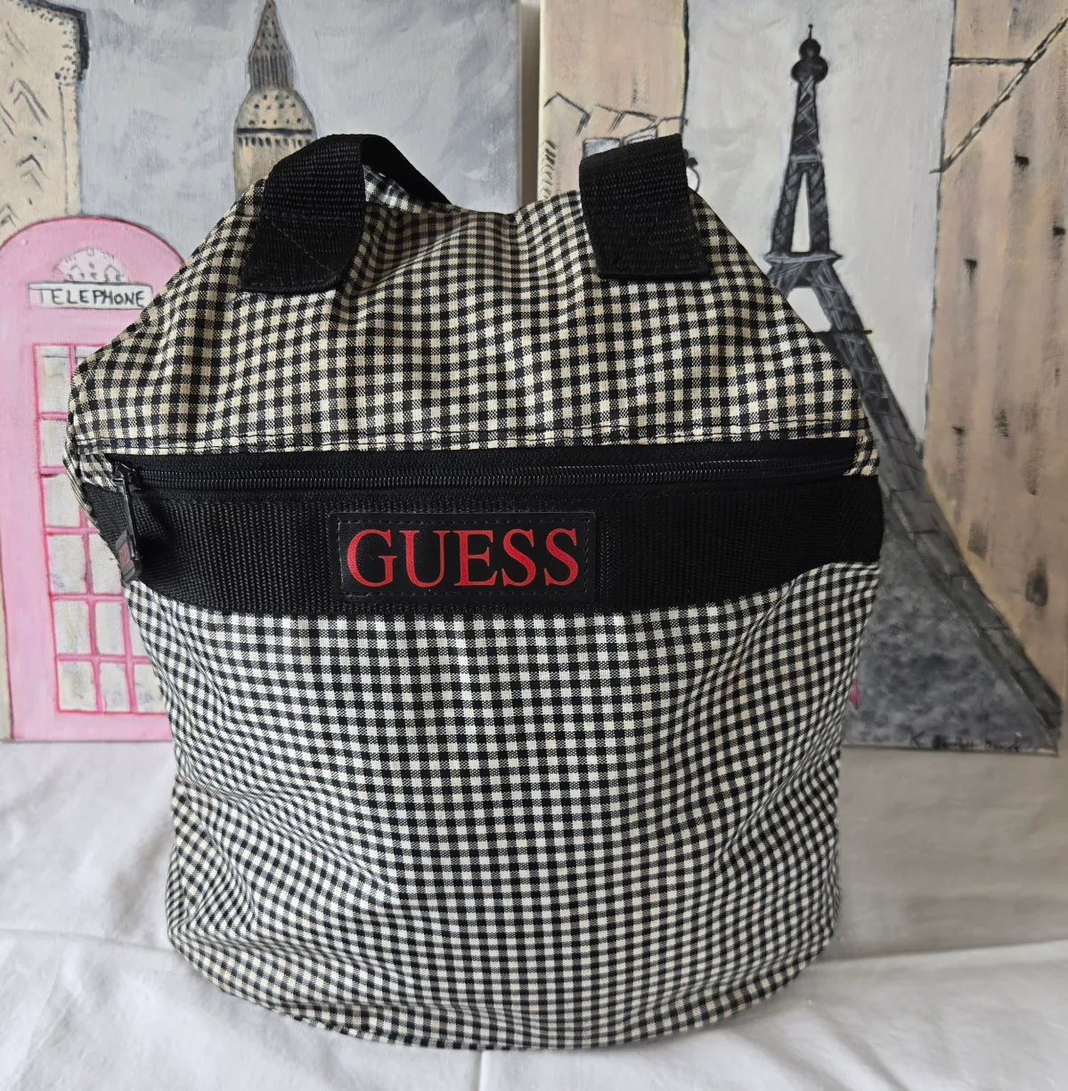 Fashion Large GUESS Black & White Checkered/Gingham Bag