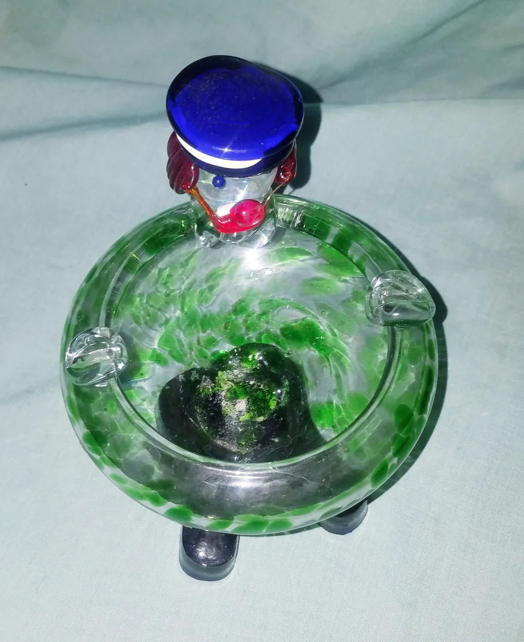 Vintage Antique Murano Art Blown Glass Clown Dog Ashtray image indicator(6)